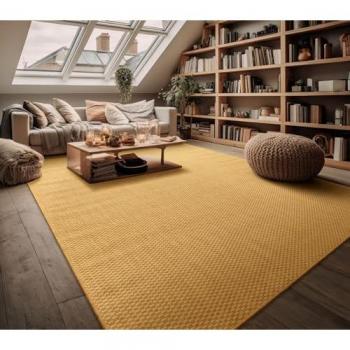 Alfombra Exterior Redonda Jaspeada Monocolor Amarillo Ø 200 cm para Balcón y Cocina
