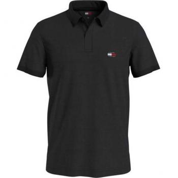Tommy Jeans Men's Regular Fit Black Cotton Polo Shirt with Badge, Size M