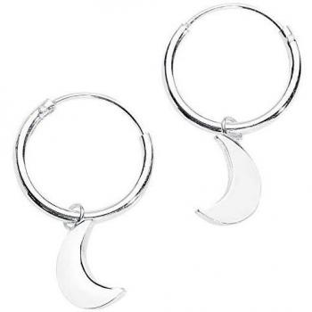 etNox Sichelmond Mujer Pendiente Plateado, En Plata de Primera Ley,