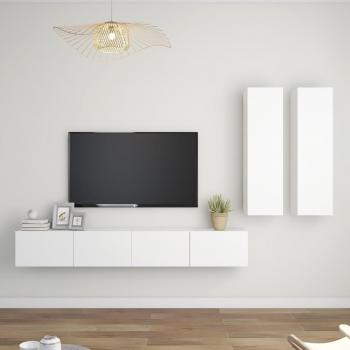 Conjunto de muebles para sala de estar con soporte para TV de madera blanca, 4 piezas, diseño moderno y funcional