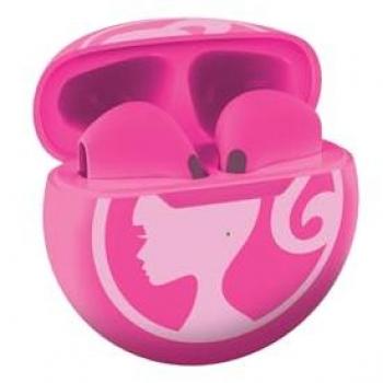 Auriculares Inalámbricos Bluetooth® Barbie con Estuche de Carga, Sonido Limitado a 85 dB, Micrófono Integrado y Controles Táctiles, Color Rosa