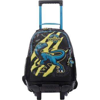 MOCHILA ESCOLAR MEDIANA CON RUEDAS TOTTO RAPTOR DINOSAURIO 3 COMPARTIMENTOS BOMPER