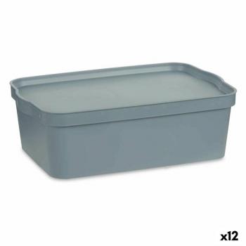 Kipit-Caja de Almacenaje con Tapa Gris Plástico 14 L 29,5 x 14,3 x 45 cm (12 Unidades)