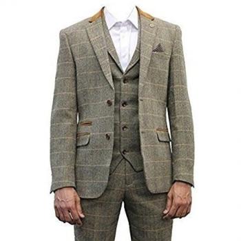 Marc Darcy 3 Piezas Tweed Harringbone De cuadros Vintage Traje DX7 TOSTAD