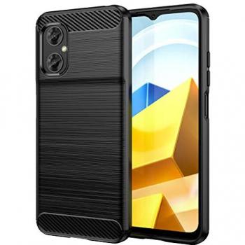Funda Protectora Antigolpes de Silicona Negra con Diseño de Fibra de Carbono para Xiaomi Redmi 10 5G - Resistente y Compatible con Carga Inalámbrica