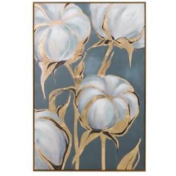 Cuadro Decorativo de Madera Azul y Dorado con Flores Foil 80x4x120 cm