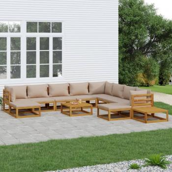 12-Piece Solid Wood Garden Lounge Set with Taupe Cushions
