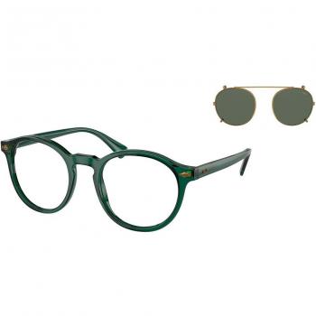 Polo Ralph Lauren PH4218 Men's Eyeglasses with Clip-On 618671 Green Size 51 - Blue Light Block Available