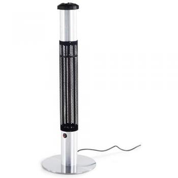Estufa de patio eléctrica independiente Vezuvio 1500W con cenicero incorporado, metal negro y altura de 110 cm