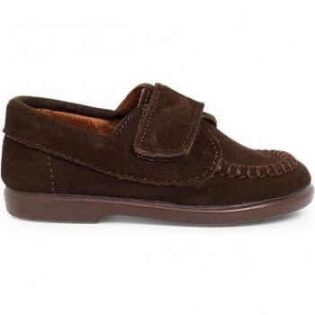 Mocasines de niño de piel serraje con tira adherente