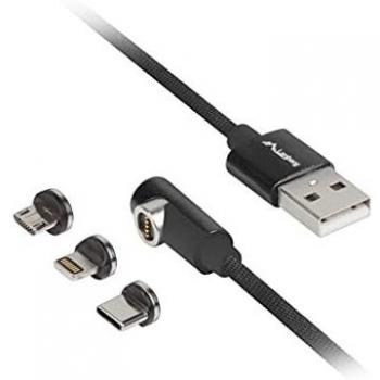 CABLE LANBERG 3EN1 USB 2.0 USB-C MACHO,LIGHTNING MACHO,QCHARGE 3.0 NEGRO 1 M
