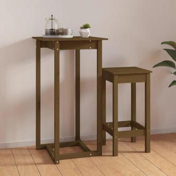 Mesa alta de bar de madera maciza de pino en color marrón miel, dimensiones 60x60x110 cm