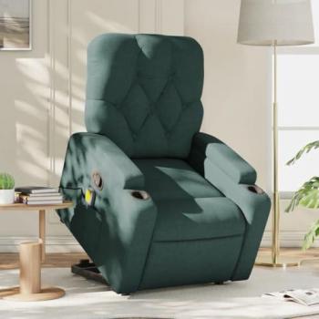 Silla de masaje reclinable de pie de tela verde oscura con respaldo, reposabrazos, sillón de relax y asiento ajustable