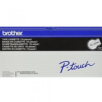 Cinta de Etiquetado Laminada Brother TC201A - 12mm Negro sobre Blanco, 7.7m
