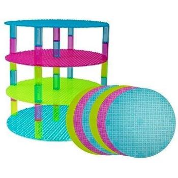 Strictly Briks Premium Clear Light Green, Turquoise, and Magenta 12 Circle Stackable Base Plates - 6 Pack Baseplate Bundle with 30 New and Improved 2x2 Stackers - Compatible with All Major Brands
