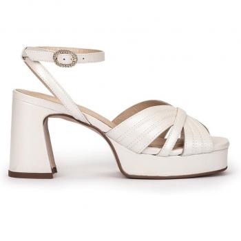 Sandalias de piel con tacón ancho modelo SALAMANCA en tonos Blancos