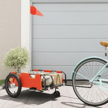 Remolque para bicicleta de hierro y tela Oxford naranja y gris