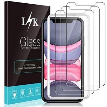 LϟK 3 Pack Protector de Pantalla Compatible con iPhone 11 y iPhone XR 6.1 Pulgada - Cristal Vidrio Templado - Dureza 9H Funda Compatible Marco de Posicionamiento Sin Burbujas Kit Fácil de Instalar