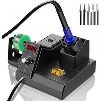 80W Estación de Soldadura, FOCHI Digital Kit del Soldador Eléctrico Profesiona 80-480°C con Pantalla LED, 5 PCS Puntas, 0.8 mm Hilo de Estaño, Suspensión Automatica, Bloqueo Temperatura