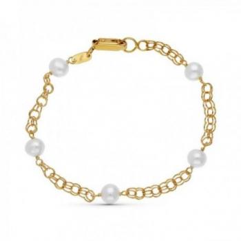 Pulsera de Oro 18K para Niña con Cadena Húngara y Cinco Perlas