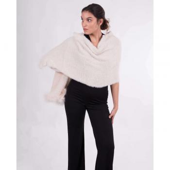 Chal de fiesta con plumas naturales en beige claro