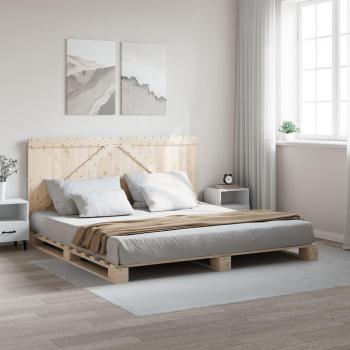 Estructura de cama con cabecero redondo de madera maciza de pino 180x200 cm color marrón