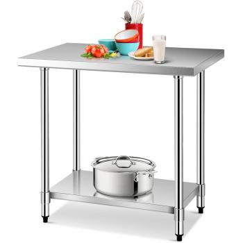 Mesa de Trabajo de Acero Inoxidable con Ruedas y Estante Ajustable para Cocina, Dimensiones 91 x 61 x 90 cm