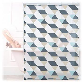 Cortina de Baño Enrollable Estampado de Triángulos Relaxdays, 6 Tamaños, Cortina de Ducha, Estor Ventana, Multicolor