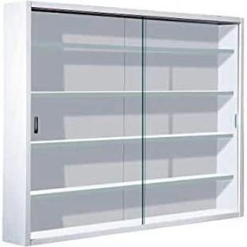 Inter Link Simply Vitrina de madera MDF y vidrio, Blanco, 80 x 9.5 x 60 cm