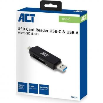 ACT Lector de tarjetas USB externo 3.1 Gen1 SD microSD, negro, tipo C