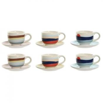 Juego de 6 Tazas con Plato Home ESPRIT Amarillo Azul Verde Lila Metal Dolomita 180 ml