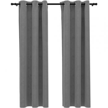 Velvet Gray Blackout Curtains with Rings - 2 pcs, 37x63