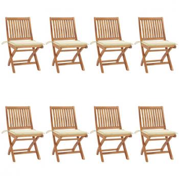 Folding Garden Chairs with Cushions - Set of 8 - Solid Teak Wood