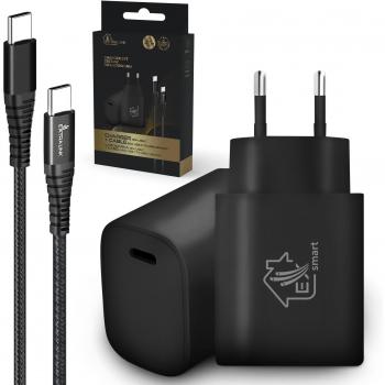 Extralink Smart Life | Set de cable USB Type-C a Type-C de 200 cm negro + Cargador de 18W PD 3.0 | Negro
