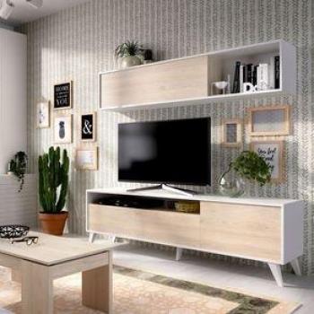 Mueble de salón compacto Bonn Blanco/Natural