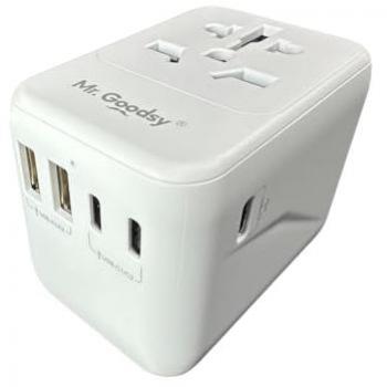 Adaptador Enchufe Universal Mr Goodsy® con 2 USB y 3 USB-C, Cargador de Viaje para USA, UK, Irlanda y Australia, Compatible en más de 224 Países