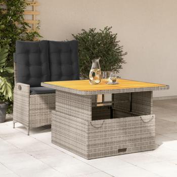 2-Piece Grey Poly Rattan Garden Dining Set with Cushions