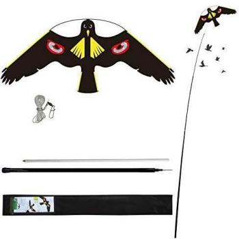 Laptony espantapájaros Cometa voladora Cultivos Protector de Aves halcón Cometa voladora para el jardín y la Granja Cometa con Poste telescópico de 4 m