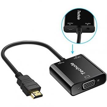 HDMI a VGA, Techole HDMI macho a VGA hembra adaptador convertidor 1080p con Audio y Mirco USB Cable de carga para PC, portátiles, HDTV Proyectores, PS4/3 XBOX y otros dispositivos de entrada HDMI