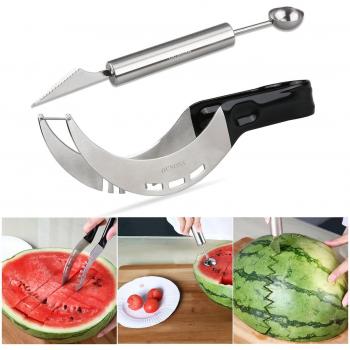 OUNONA Cortador de Sandia Acero Inoxidable y el Regalo Gratuito Proposito Doble Cuchara