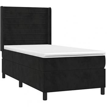 Cama Box Spring con Colchón de Muelles en Terciopelo Negro 90x200 cm