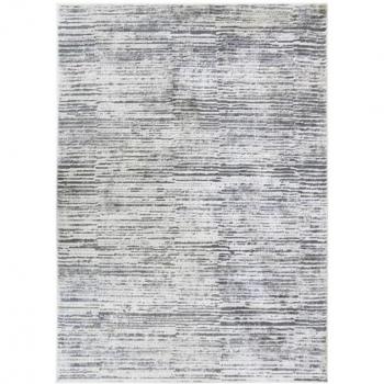 Alfombra extra-dura de poliéster gris y crema con diseño de líneas, 160 x 230 cm