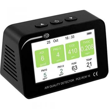 PCE Instruments PCE-RCM 16 Air Quality and Humidity Meter (Hygrometer) with Particle Counter, TFT Display, Metal Housing, Rechargeable Battery, Measures TVOC, CO2, PM1, PM2.5, PM