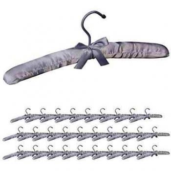 Pack 30 Perchas Forradas de Raso con Lazo Decorativo, Ganchos Giratorios 360°, Madera-Tela-Metal, Blanco, 38 cm