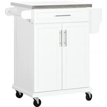 Isla de Cocina HOMCOM Mueble Auxiliar Moderno con 4 Ruedas, 1 Cajón, 1 Toallero, 1 Especiero y Estante Ajustable, Dimensiones: 83,5x45,