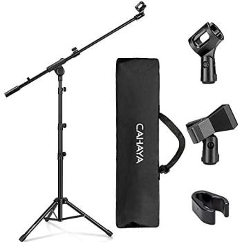 CAHAYA Soporte de Micrófono con Brazo con Dos Pinzas para Microfonos Pie de Micrófono Plegable y Ajustable de 64-158cm para Conciertos Videoconferencias Escenarios CY0239