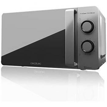 Cecotec Microondas ProClean 3160 Mirror. 700 W con 6 Niveles, Grill 800 W, Capacidad 20 L, Revestimiento Ready2Clean para mejor Limpieza, Tecnología 3DWave, Temporizador, Diseño Efecto Espejo