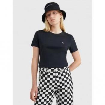 Camiseta Tommy Jeans para mujer TJW Regular Jersey C Neck negro, manga corta, talla S