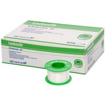 Leukosilk 2,5 cm x 5 m - Venda de 12 unidades, sin anillo de sujeción