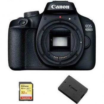 Cámara Réflex Digital Canon EOS 4000D Cuerpo Negro + Tarjeta SD de 32 GB + Batería LP-E10